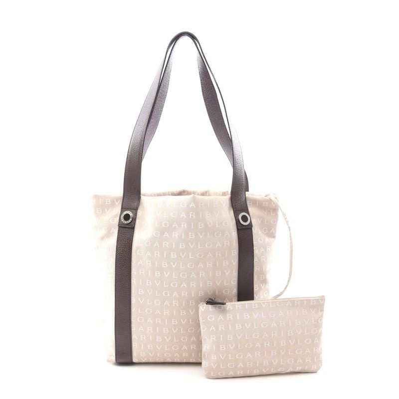 Bvlgari Canvas Leather Logo Mania Tote Bag